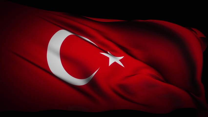 Loop of Turkey flag waving in wind in the dark texture background Turkey flag. Turkey flag video waving in wind Royalty-Free Stock Footage #1093173457