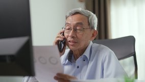 Senior Business Man Working at Home, Businessman finishing call, sitting down at desk, working on pc and thinking. Online and remote work concept - Powered by Shutterstock - Get 15% off with code: PIKWIZARD15