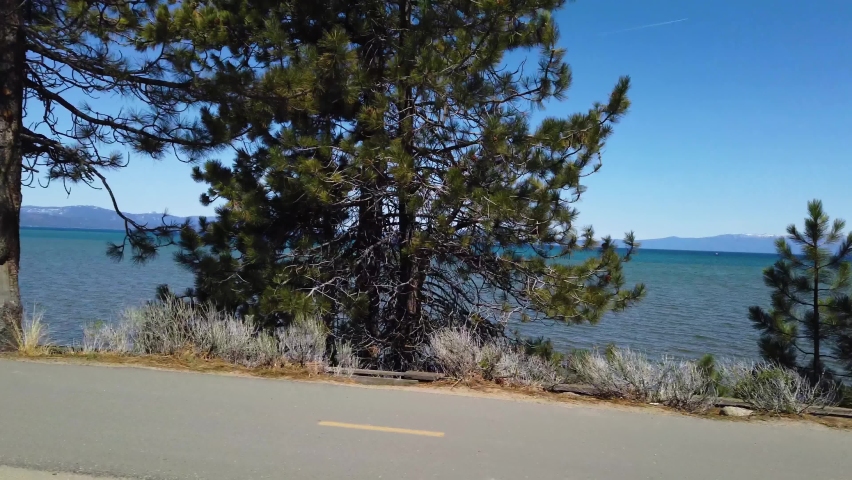 Lake Tahoe Landscape Scenery, Sierra Nevada, Driving View From Coastal Road
