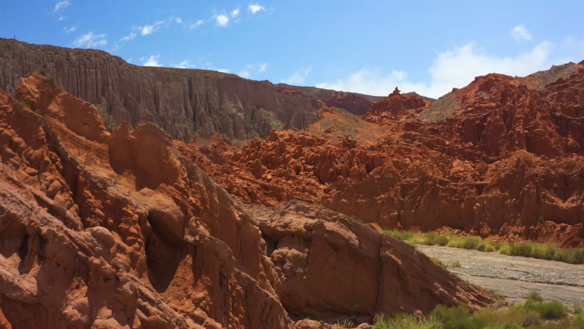 AERIAL - Barren landscape in Cafayate, Salta, Argentina, forward