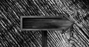 Animation of wooden arrow sign over changing wood grain pattern, black and white. Nature, direction, energy and change, monochrome abstract background concept digitally generated video.