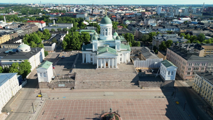 Aerial shot of Senate square in Helsinki, Finland