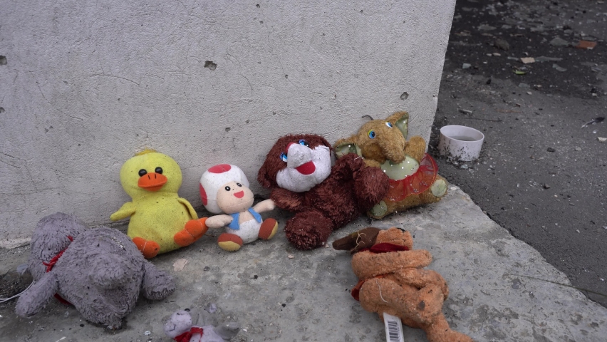 The apartment of the inhabitants after the evacuation during the bombing of a peaceful city. Left belongings of residents. Bombed apartments. Fire in the house. Traces of hits from. Mariupol. Ukraine.