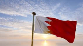 3840x2160. Bahrain flag waving in beautiful sky. 4K Video, 3d animation.