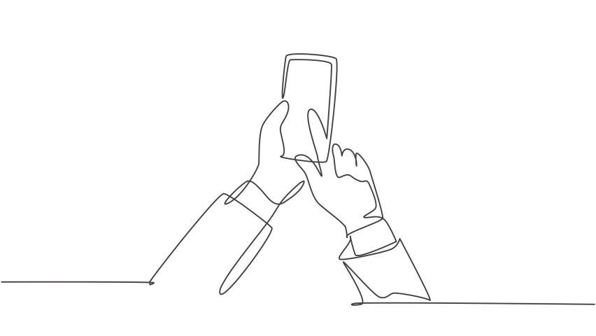 Animated self drawing of one continuous line draw gesture hands holding touch screen of smartphone to finish transaction on online shop. Gadget device concept. Full length single line animation. | Shutterstock HD Video #1093190991