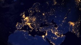 Animation of Rotating Earth From Europe to North America at night. Earth Seen from Space With City Lights Showing Human Activity. Satellite View. - Powered by Shutterstock - Get 15% off with code: PIKWIZARD15