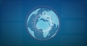 Animation of infographic data processing with globe rotating on digital interface. Digital composite, artificial intelligence, global communication, cloud computing, development, technology. - Powered by Shutterstock - Get 15% off with code: PIKWIZARD15