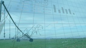 Animation of statistical and stock market data processing over landscape with green grassland. Business data and analytics technology concept - Powered by Shutterstock - Get 15% off with code: PIKWIZARD15