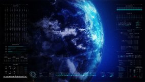 HUD head up display interface with spinning earth, Sphere globe cyber futuristic and technology concept, dot and grain background processes - Powered by Shutterstock - Get 15% off with code: PIKWIZARD15
