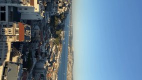 Istanbul and Bosphorus view from Galata Tower, vertical video. High quality 4k footage