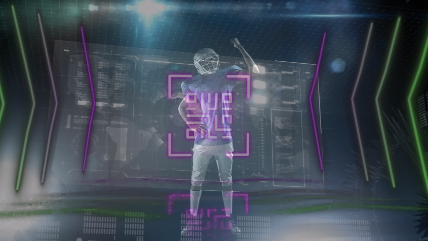 Animation of qr code scanner and interface with data processing over male rugby player. Computer interface and sports technology concept - Powered by Shutterstock - Get 15% off with code: PIKWIZARD15