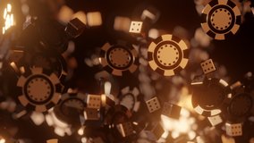 Golden poker chips and dice are falling in slow motion. Online casino betting or blackjack gambling concept. Luxury background - Powered by Shutterstock - Get 15% off with code: PIKWIZARD15