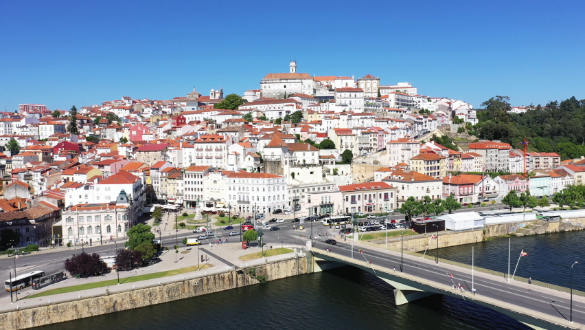 The Mondego River in Coimbra , Europe, Portugal, Center, in summer on a sunny day.