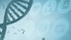 Animation of network of connections with icons over digital human head and dna strand. global technology, data processing and digital interface concept digitally generated video. - Powered by Shutterstock - Get 15% off with code: PIKWIZARD15