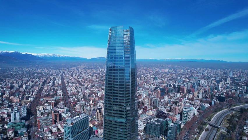Costanera building at downtown Santiago Chile, South America. Stunning landscape of town of Santiago Chile. Downtown landmark. Travel destination. Tourism travel. Costanera building, Santiago Chile Royalty-Free Stock Footage #1093248197