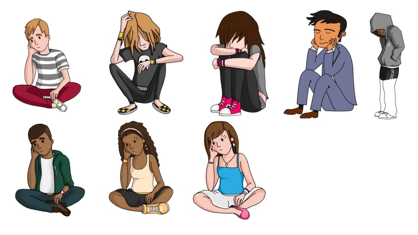 Sad people Sketch in 2d animation, boys, girls  | Shutterstock HD Video #1093251155