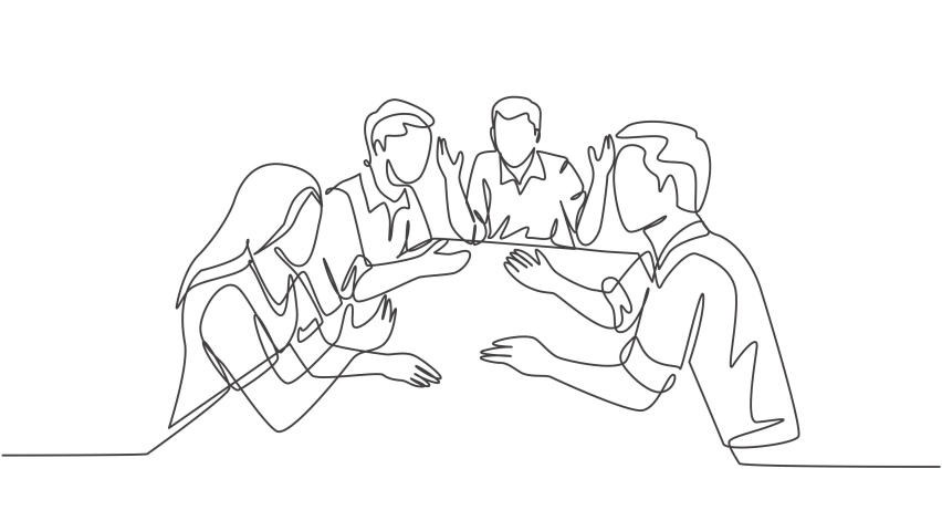 Self drawing animation of one single line draw male and female workers sitting at meeting room together, discuss while wait for lunch time. Business concept continuous line draw. Full length animated. | Shutterstock HD Video #1093251913