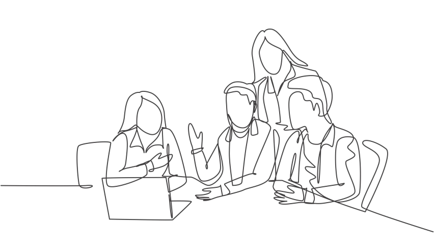Self drawing animation of single line draw business men watching laptop screen during meeting with colleagues at office room. Brainstorming ideas concept. Continuous line draw. Full length animated. | Shutterstock HD Video #1093251921