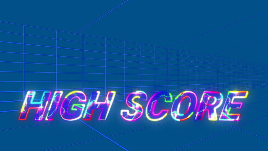 Animation of high score in blue space with lines. video games, communication and entertainment concept digitally generated video. | Shutterstock HD Video #1093253759