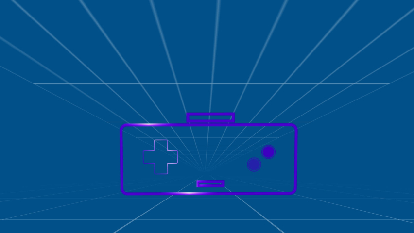 Animation of game pad in blue space with lines. video games, communication and entertainment concept digitally generated video. | Shutterstock HD Video #1093253797