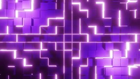 Newest cubes wall background with purple neon light VJ loop