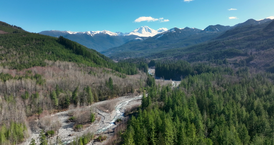 Panoramic Aerial View of Mount Baker Nooksak River Whatcom County Washington USA