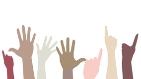 Animation of colored hands raised on white background - Powered by Shutterstock - Get 15% off with code: PIKWIZARD15