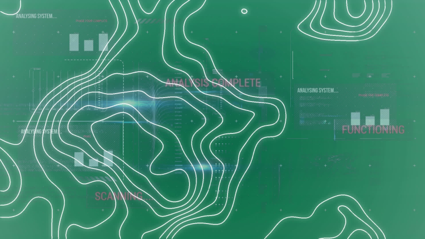 Animation of isohypses over digital screen with data on green background. data processing, digital screen and technology concept digitally generated video. - Powered by Shutterstock - Get 15% off with code: PIKWIZARD15