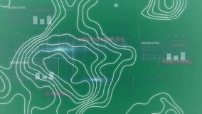 Animation of isohypses over digital screen with data on green background. data processing, digital screen and technology concept digitally generated video. - Powered by Shutterstock - Get 15% off with code: PIKWIZARD15