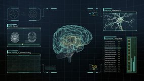 Analysis of Human Brain Anatomy Scan on Futuristic Touch Screen Interface showing neurons, MRI scans, neural network activity and data. Concept: In the Near Future of Medicine and Healthcare. - Powered by Shutterstock - Get 15% off with code: PIKWIZARD15