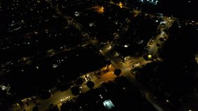 Night Aerial Footage of Luton City of England, High angle view