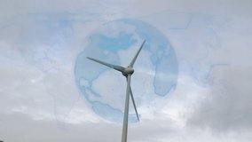 Animation of globe and data processing over wind turbine. global technology, connections and digital interface concept digitally generated video. - Powered by Shutterstock - Get 15% off with code: PIKWIZARD15