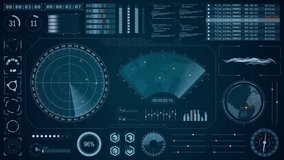 Motion graphic of Blue color sonar radar screen searching an object with futuristic head up display ( HUD UI ) technology interface screen and chat panel abstract background - Powered by Shutterstock - Get 15% off with code: PIKWIZARD15