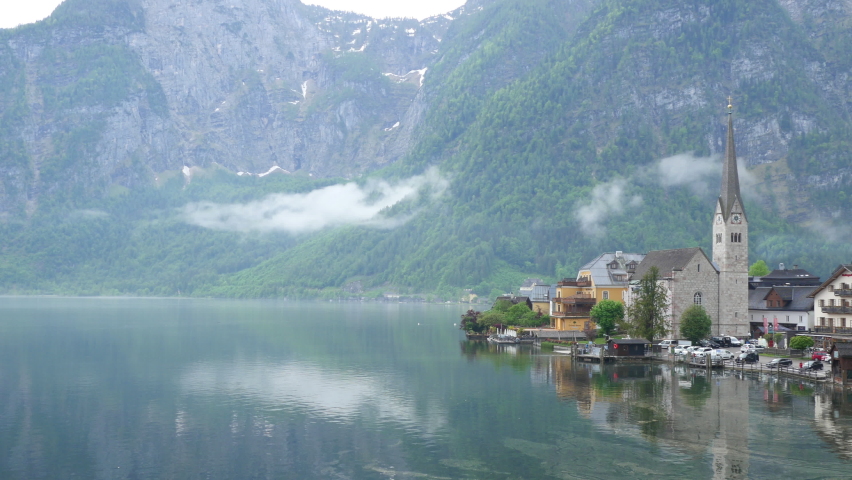 Hallstatt, Austria. Picturesque, historic town on an alpine lake. | Shutterstock HD Video #1093282365
