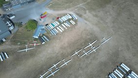 An Aerial footage of Energy Free Gliders Parked at a Field of Dunstable Downs England Great Britain UK