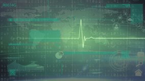Animation of green digital screen with diverse data processing, heart rate and globe. Data processing, digital interface and technology concept digitally generated video. - Powered by Shutterstock - Get 15% off with code: PIKWIZARD15