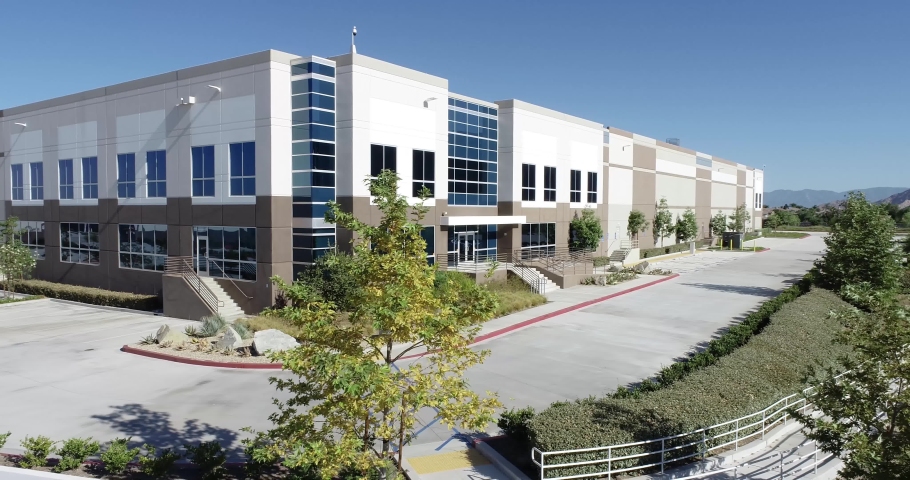 4K Aerial View of New Commercial Industrial Building., a Business & Finance Video by Andy Dean Photography