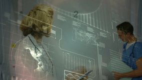 Animation of digital screen with data processing over caucasian female doctor making notes. Health, medicine, data processing and technology concept digitally generated video. - Powered by Shutterstock - Get 15% off with code: PIKWIZARD15