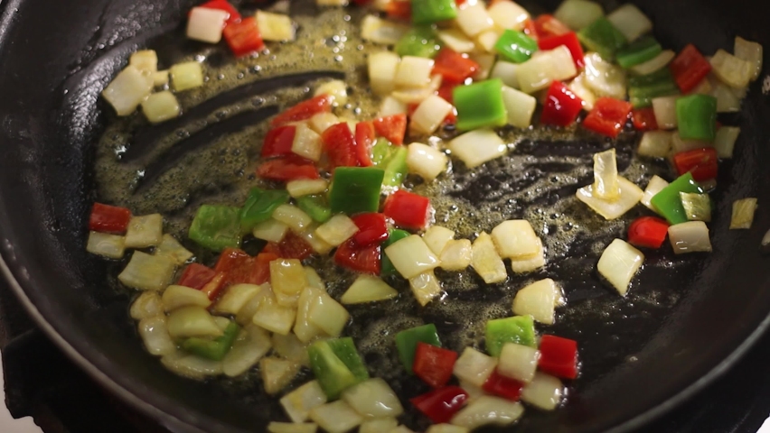 Frying delicious food in a pan