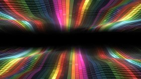 Neon rainbow animated background frame. Chaotic moving cubes, stripes, rectangles. 3d music wave, track. Sound membrane. Mechanical pistons. Screensaver for games, presentations, business, intro. 4k