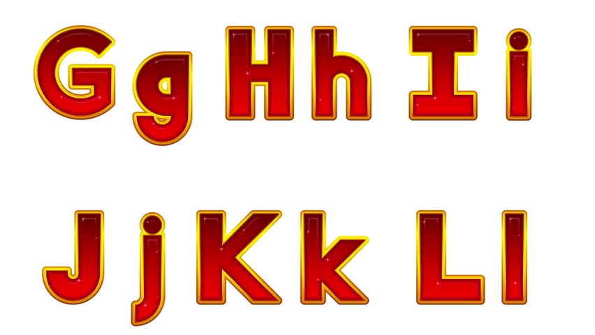 Fullhd 1920x1080 Progressive Seamlessly Looping Video, Letters of English Alphabet, Stylized Glowing Glass Red Buttons. Elements Set. Alpha Matte Included