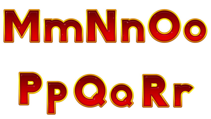 Fullhd 1920x1080 Progressive Seamlessly Looping Video, Letters of English Alphabet, Stylized Glowing Glass Red Buttons. Elements Set. Alpha Matte Included