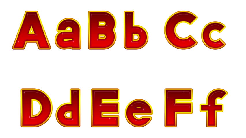 Fullhd 1920x1080 Progressive Seamlessly Looping Video, Letters of English Alphabet, Stylized Glowing Glass Red Buttons. Elements Set. Alpha Matte Included