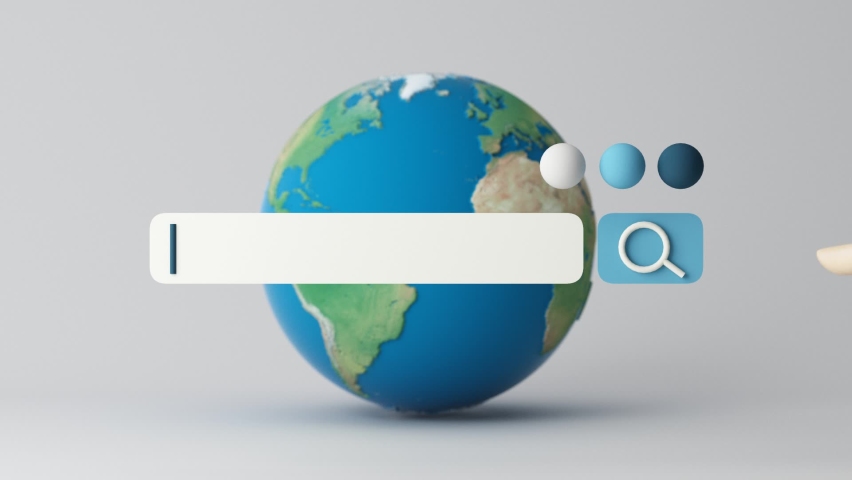 Globe and search bar minimal internet concept in the new world concept and wireless connection to find and work in the future world on a blue background. 3d rendering animation looping Royalty-Free Stock Footage #1093297527