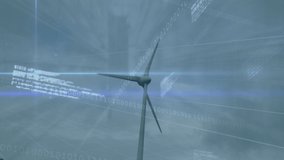 Animation of financial data processing over wind turbine and cityscape. Global business, finances and digital interface concept digitally generated video. - Powered by Shutterstock - Get 15% off with code: PIKWIZARD15