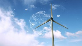 Animation of globe and data processing over wind turbine. global green energy, environment, sustainability and data processing concept digitally generated video. - Powered by Shutterstock - Get 15% off with code: PIKWIZARD15
