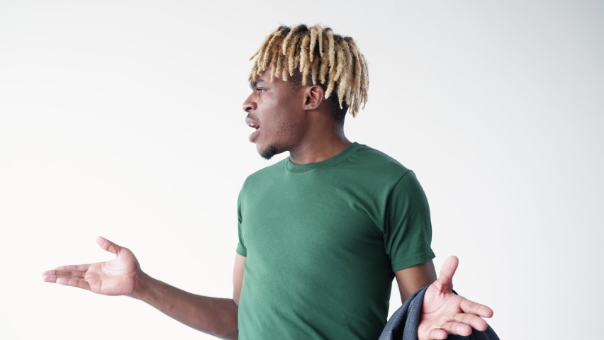 Lost direction. Shocked Black guy. Disoriented