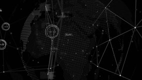 Network of connections and data processing over spinning globe against black background. Global networking technology concept - Powered by Shutterstock - Get 15% off with code: PIKWIZARD15