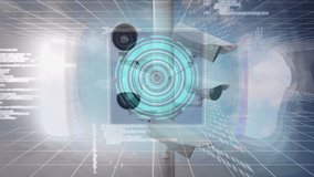 Data processing over surveillance cameras against clouds in the blue sky. Security and cloud data storage technology concept - Powered by Shutterstock - Get 15% off with code: PIKWIZARD15