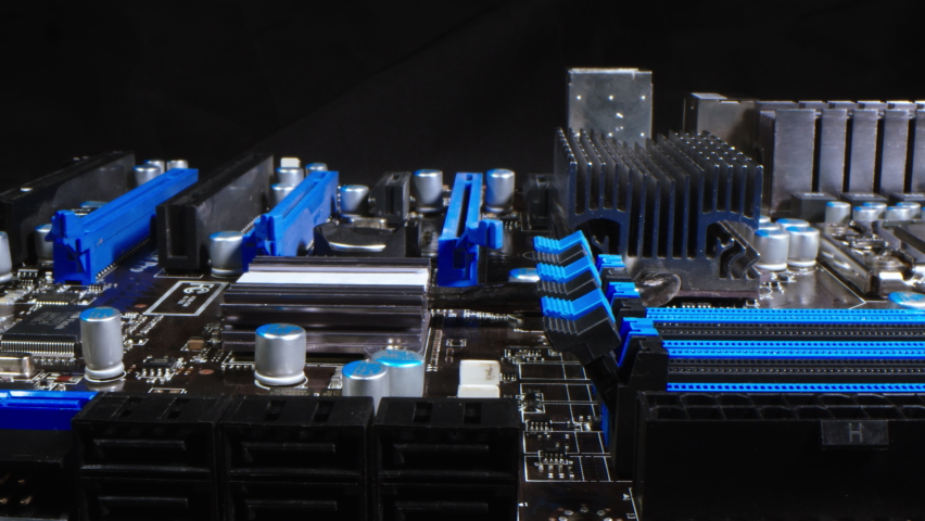 Detail of a CPU processor above its socket on the motherboard. computer motherboard with components. Highlighted element, circuits and electronic components. CPU. Digital communication